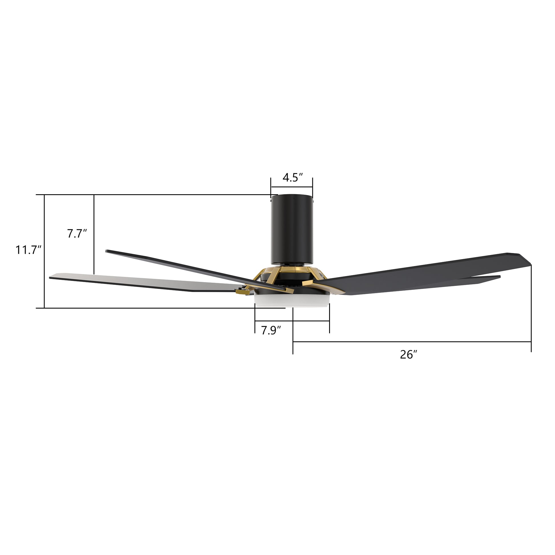 Carro WOODROW 52 inch 5-Blade Flush Mount Smart Ceiling Fan with LED Light Kit & Remote - Black/Black (Gold Detail)