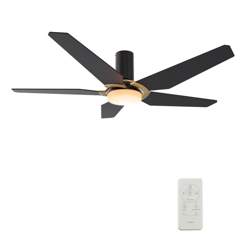 Carro WOODROW 52 inch 5-Blade Flush Mount Smart Ceiling Fan with LED Light Kit & Remote - Black/Black (Gold Detail)