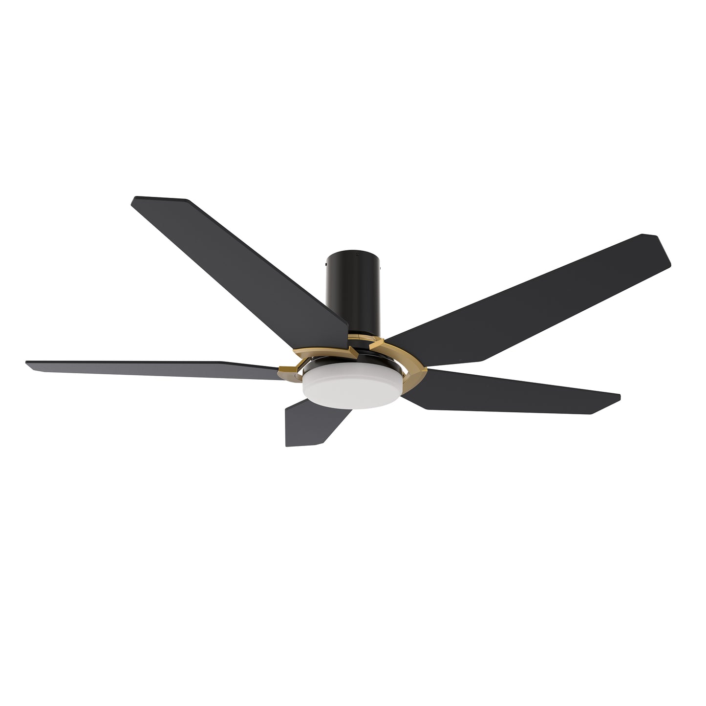 Carro WOODROW 52 inch 5-Blade Flush Mount Smart Ceiling Fan with LED Light Kit & Remote - Black/Black (Gold Detail)