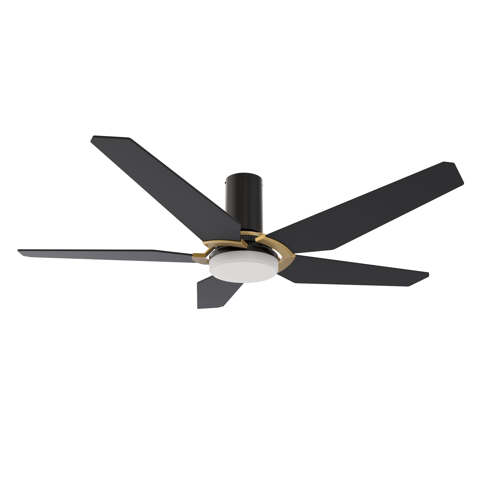 Carro WOODROW 52 inch 5-Blade Flush Mount Smart Ceiling Fan with LED Light Kit & Remote - Black/Black (Gold Detail)