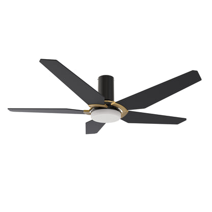 Carro WOODROW 52 inch 5-Blade Flush Mount Smart Ceiling Fan with LED Light Kit & Remote - Black/Black (Gold Detail)