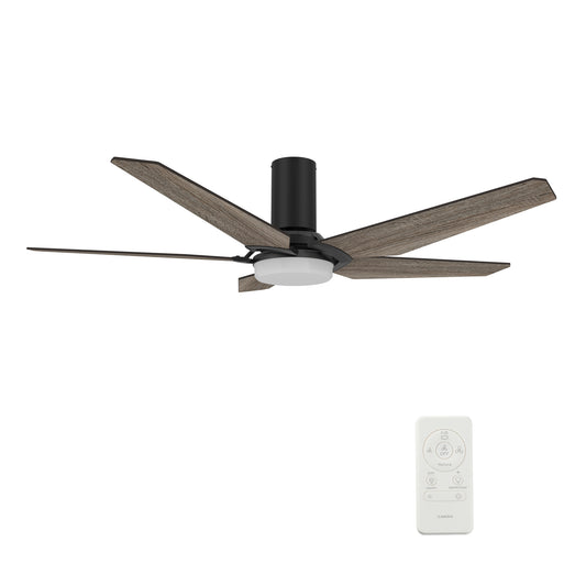 Carro WOODROW 52 inch Flush Mount 5-Blade Smart Ceiling Fan with LED Light Kit & Remote - Black/Barnwood