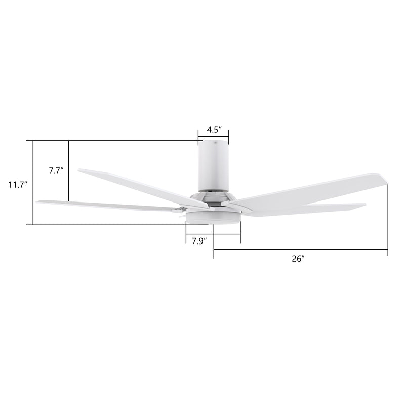 Carro WOODROW 52 inch 5-Blade Flush Mount Smart Ceiling Fan with LED Light Kit & Remote - White/White