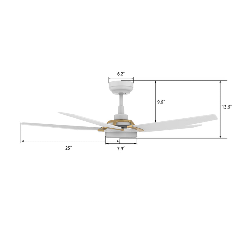 Carro WOODROW 52 inch 5-Blade Smart Ceiling Fan with LED Light Kit & Remote - White/White (Gold Detail)