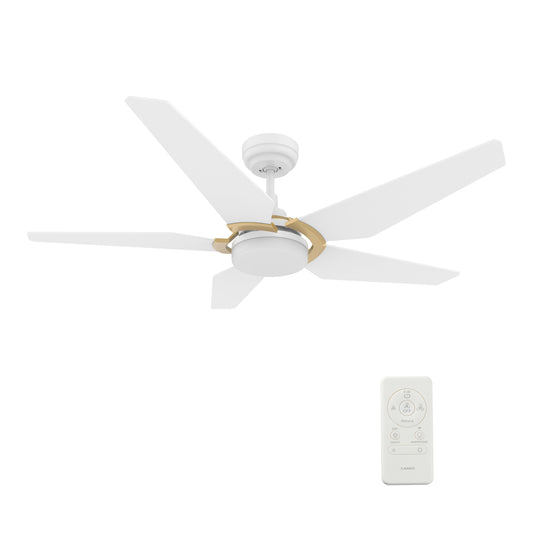Carro WOODROW 52 inch 5-Blade Smart Ceiling Fan with LED Light Kit & Remote - White/White (Gold Detail)