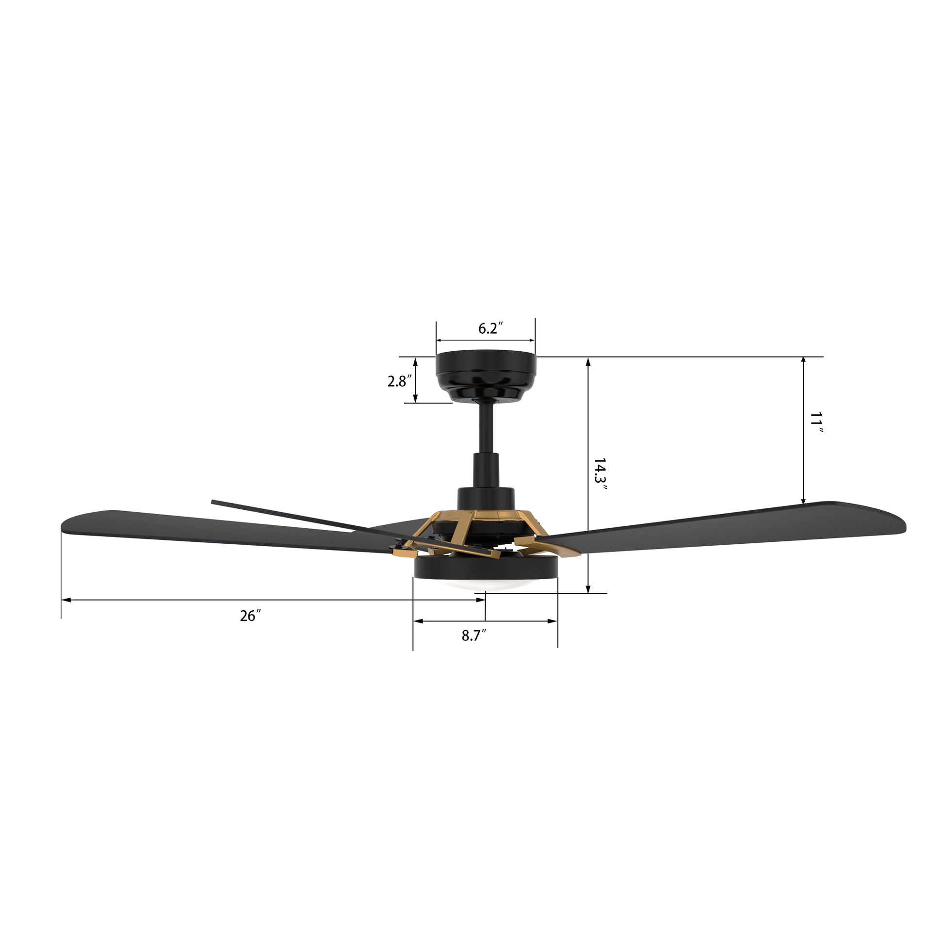 Carro WINSTON 52 inch 5-Blade Smart Ceiling Fan with LED Light Kit & Remote Control- Black/Black (Gold Detail)