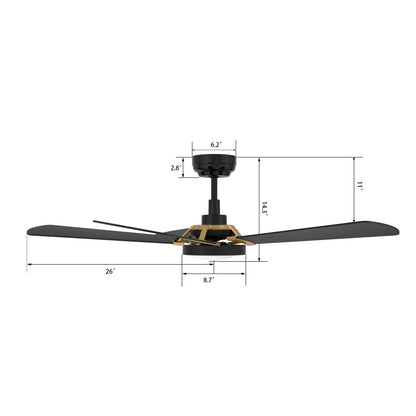 Carro WINSTON 52 inch 5-Blade Smart Ceiling Fan with LED Light Kit & Remote Control- Black/Black (Gold Detail)