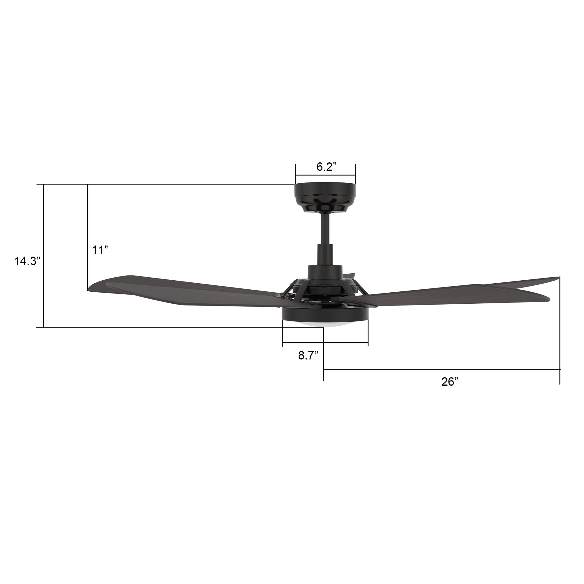 Carro Home WINSTON 52 inch 5-Blade Smart Ceiling Fan with LED Light Kit & Remote Control- Black/Walnut Wood Fan Blades