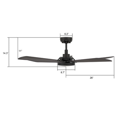 Carro Home WINSTON 52 inch 5-Blade Smart Ceiling Fan with LED Light Kit & Remote Control- Black/Walnut Wood Fan Blades