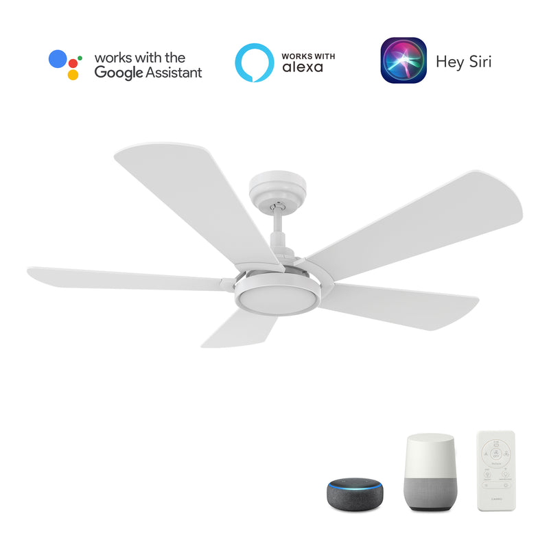 Carro Home WINSTON 52 inch 5-Blade Smart Ceiling Fan with LED Light Kit & Remote Control- White/White