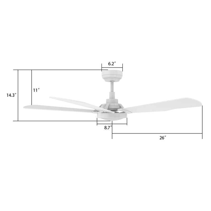 Carro Home WINSTON 52 inch 5-Blade Smart Ceiling Fan with LED Light Kit & Remote Control- White/White