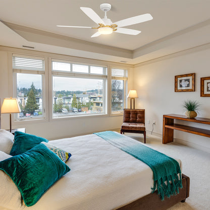 Carro PEYTON 52 inch 5-Blade Smart Ceiling Fan with LED Light Kit & Remote Control- White/White (Gold Details)