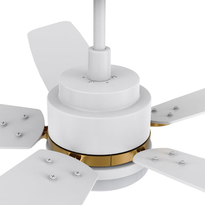 Carro PEYTON 52 inch 5-Blade Smart Ceiling Fan with LED Light Kit & Remote Control- White/White (Gold Details)