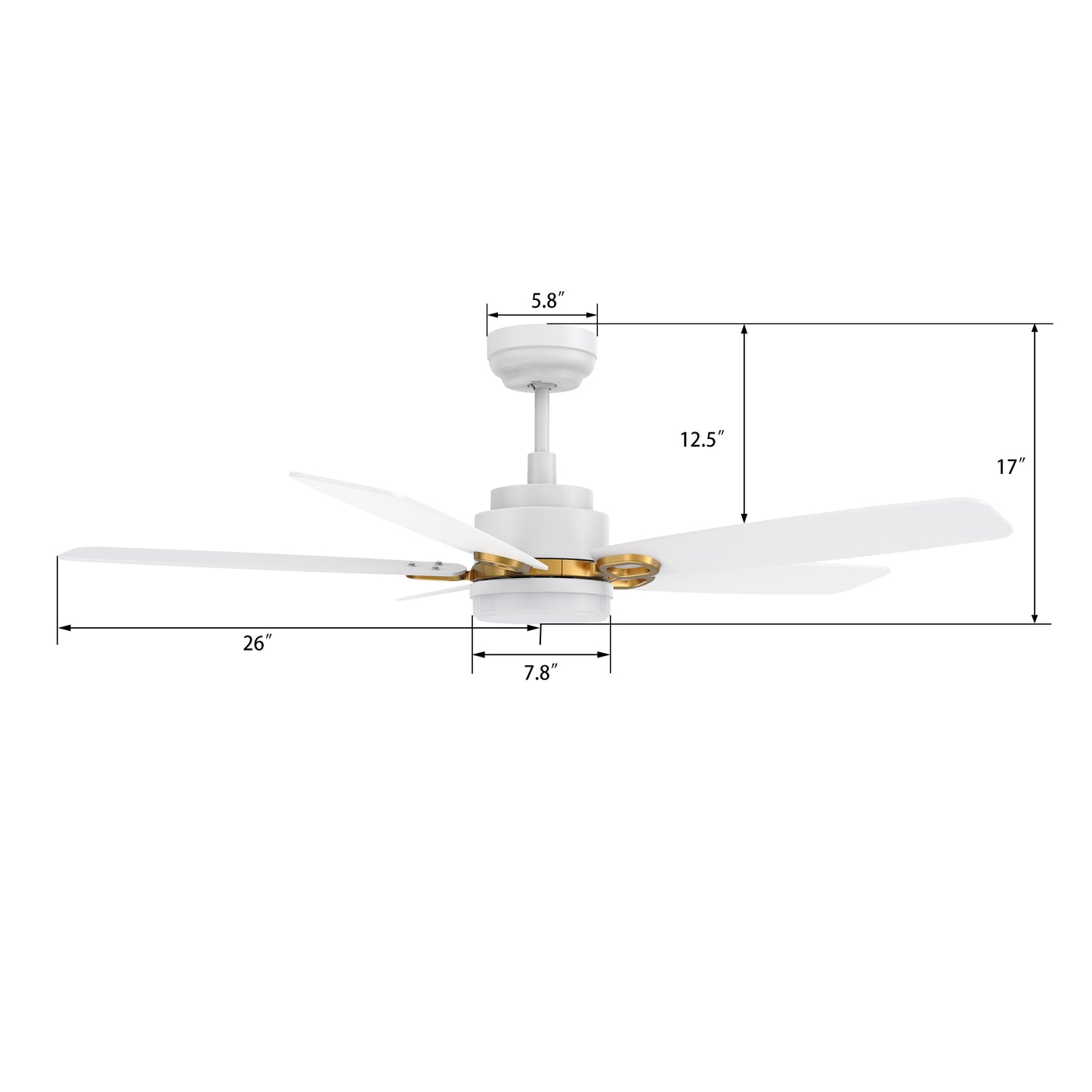 Carro PEYTON 52 inch 5-Blade Smart Ceiling Fan with LED Light Kit & Remote Control- White/White (Gold Details)
