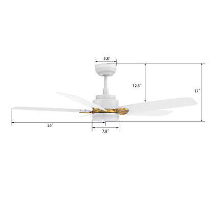 Carro PEYTON 52 inch 5-Blade Smart Ceiling Fan with LED Light Kit & Remote Control- White/White (Gold Details)