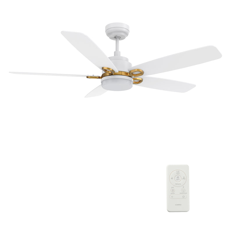 Carro PEYTON 52 inch 5-Blade Smart Ceiling Fan with LED Light Kit & Remote Control- White/White (Gold Details)