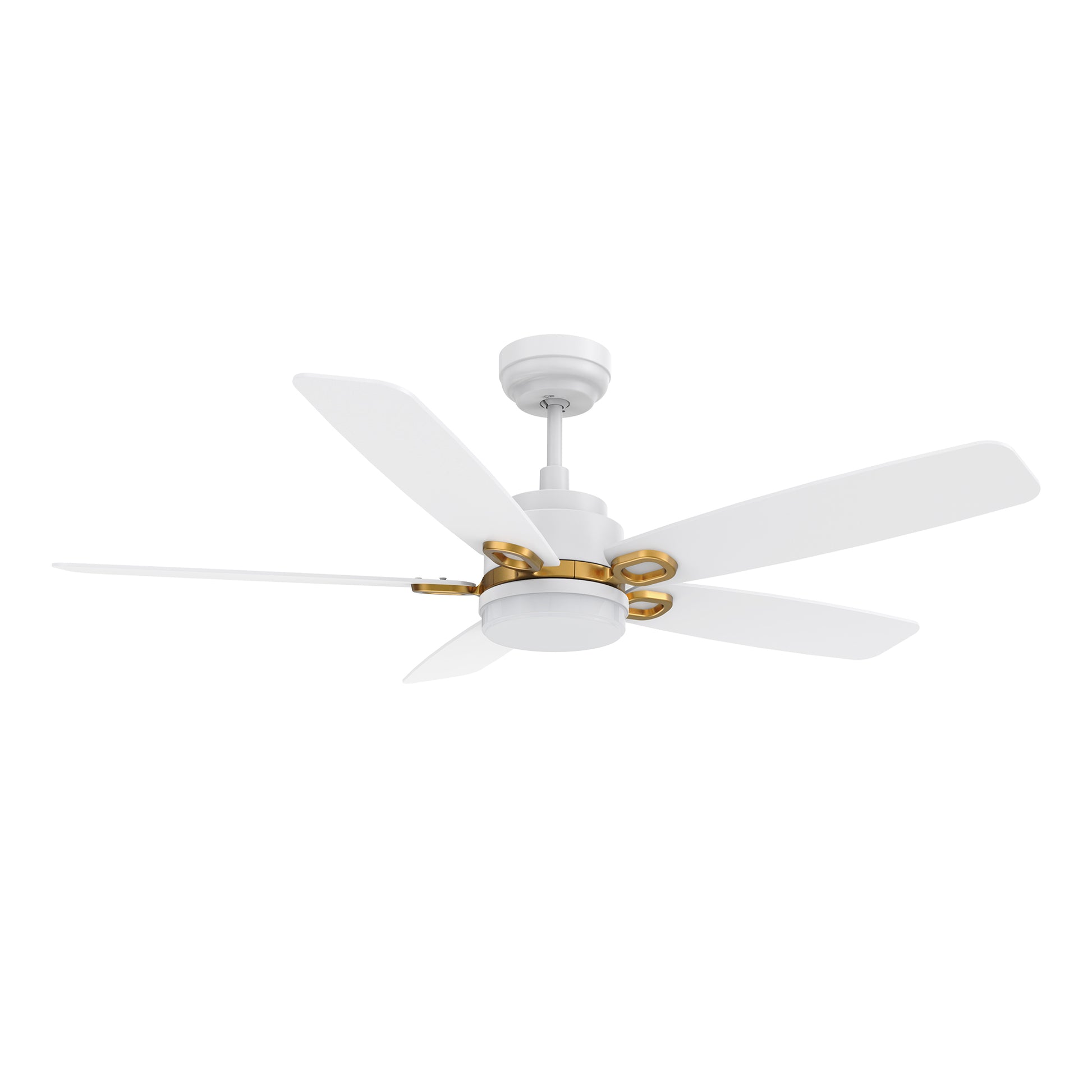 Carro PEYTON 52 inch 5-Blade Smart Ceiling Fan with LED Light Kit & Remote Control- White/White (Gold Details)