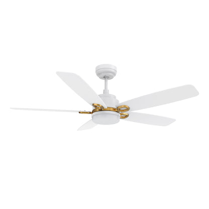 Carro PEYTON 52 inch 5-Blade Smart Ceiling Fan with LED Light Kit & Remote Control- White/White (Gold Details)