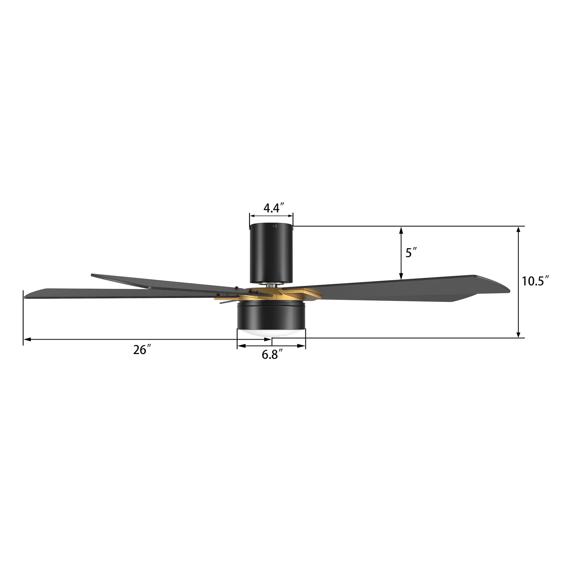 Carro USA WICHITA 52 inch 5-Blade Flush Mount Smart Ceiling Fan with LED Light Kit & Remote- Black/Black