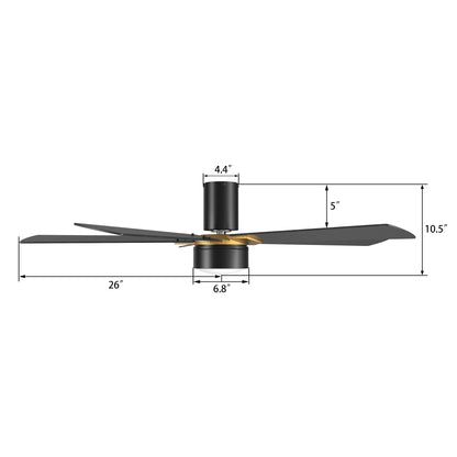 Carro USA WICHITA 52 inch 5-Blade Flush Mount Smart Ceiling Fan with LED Light Kit & Remote- Black/Black