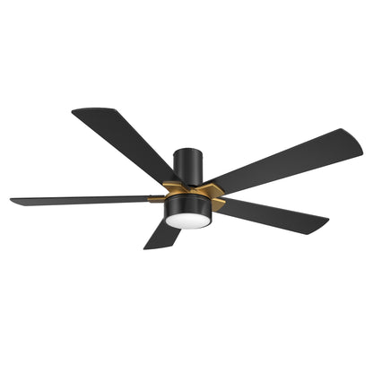 Carro USA WICHITA 52 inch 5-Blade Flush Mount Smart Ceiling Fan with LED Light Kit & Remote- Black/Black