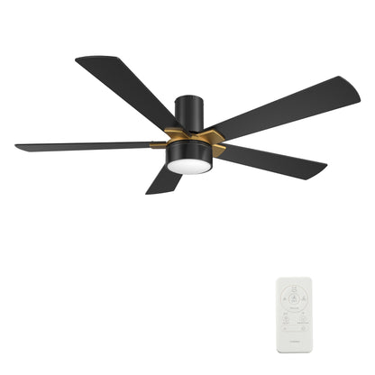 Carro USA WICHITA 52 inch 5-Blade Flush Mount Smart Ceiling Fan with LED Light Kit & Remote- Black/Black
