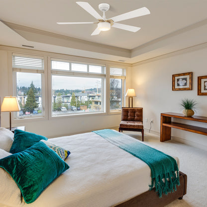 Carro STOCKTON 52 inch 5-Blade Smart Ceiling Fan with LED Light Kit & Remote Control- White/White (Gold Details)