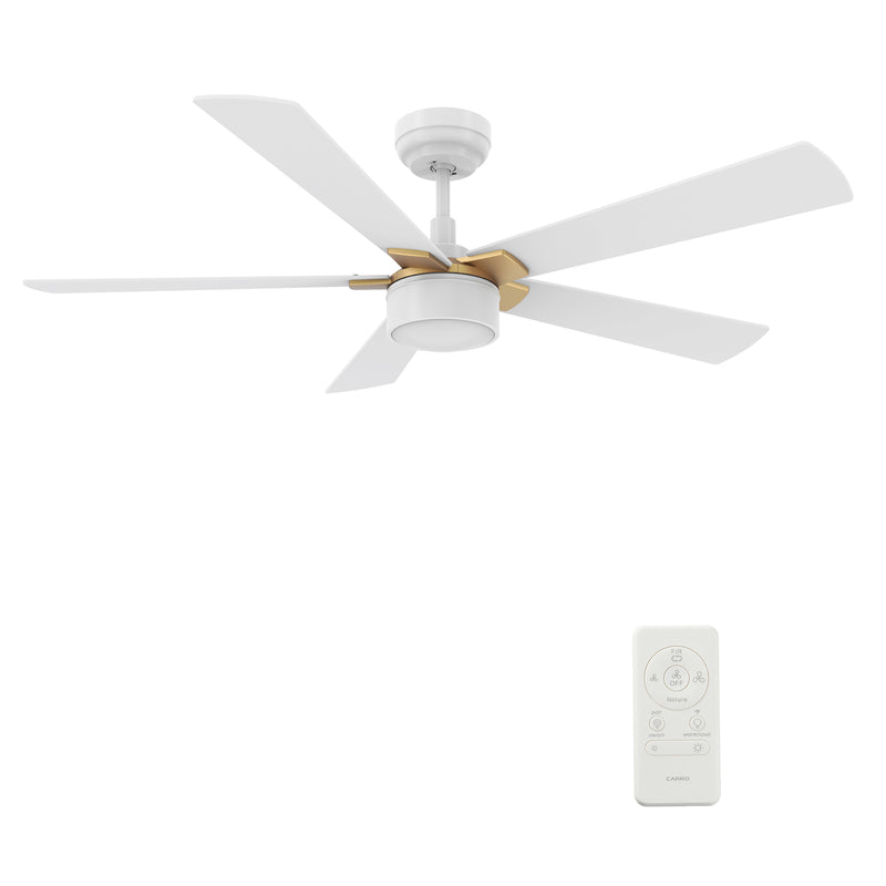 Carro STOCKTON 52 inch 5-Blade Smart Ceiling Fan with LED Light Kit & Remote Control- White/White (Gold Details)