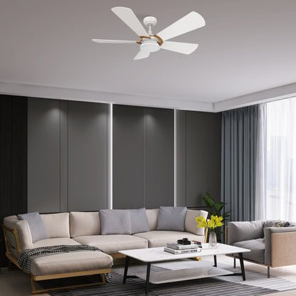 Carro SAVILI 52 inch 5-Blade Smart Ceiling Fan with LED Light Kit & Remote Control- White/White (Gold Details)