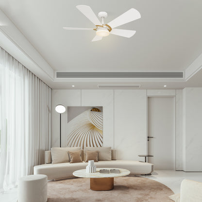 Carro SAVILI 52 inch 5-Blade Smart Ceiling Fan with LED Light Kit & Remote Control- White/White (Gold Details)