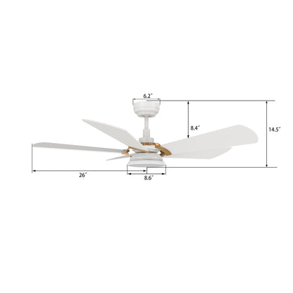 Carro SAVILI 52 inch 5-Blade Smart Ceiling Fan with LED Light Kit & Remote Control- White/White (Gold Details)