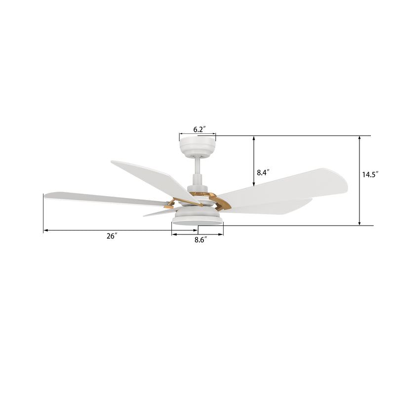 Carro SAVILI 52 inch 5-Blade Smart Ceiling Fan with LED Light Kit & Remote Control- White/White (Gold Details)
