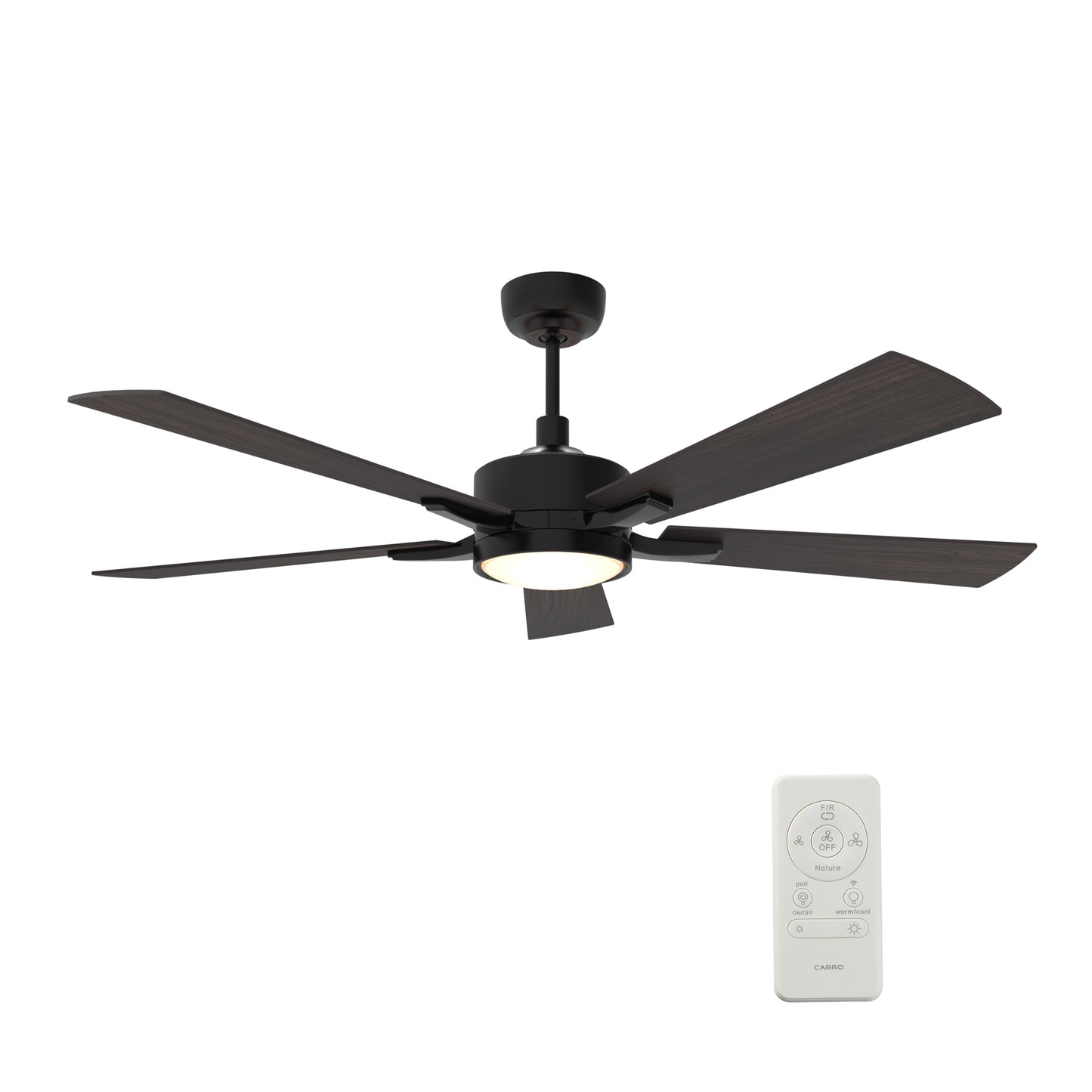 Carro Home APPLETON 52 inch 5-Blade Smart Ceiling Fan with LED Light Kit & Remote Control- Black/Wood Finish (Reversible Blades)