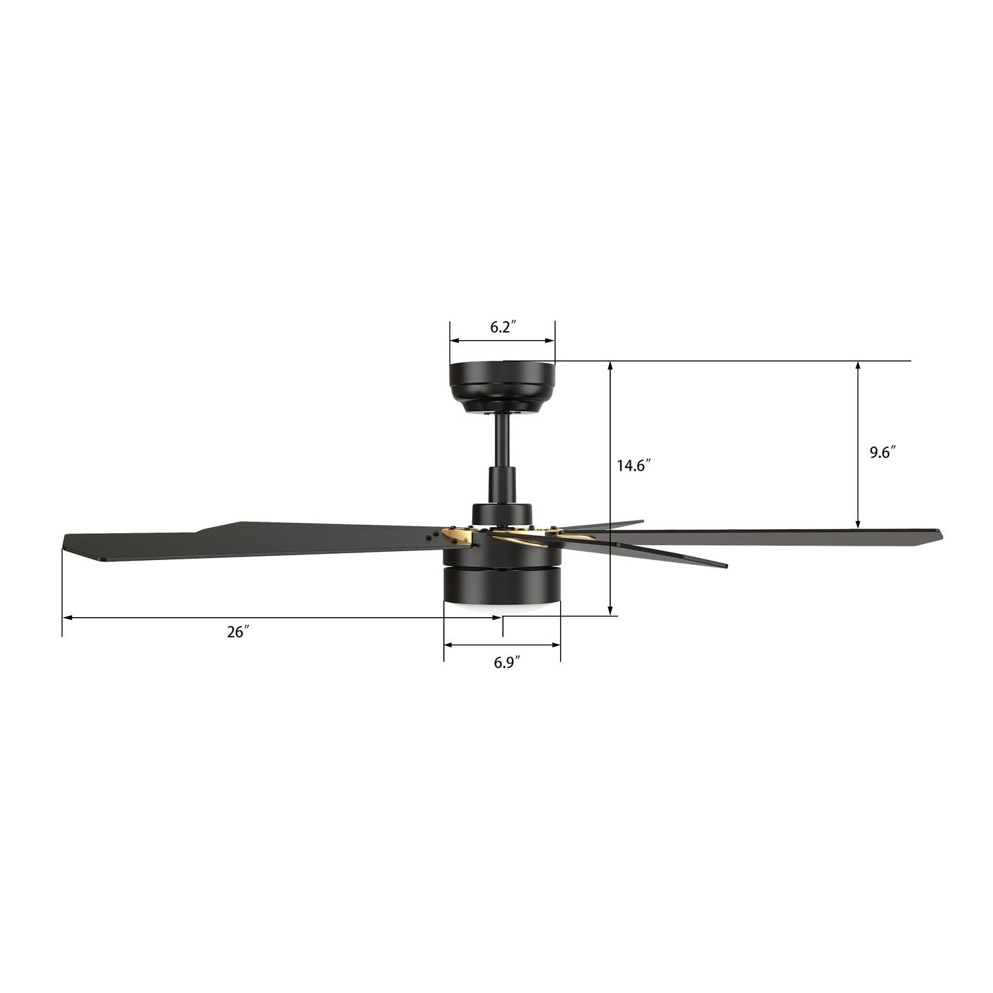 Carro TARRASA 52 inch 5-Blade Smart Ceiling Fan with LED Light Kit & Remote Control- Black/Black (Gold Details)