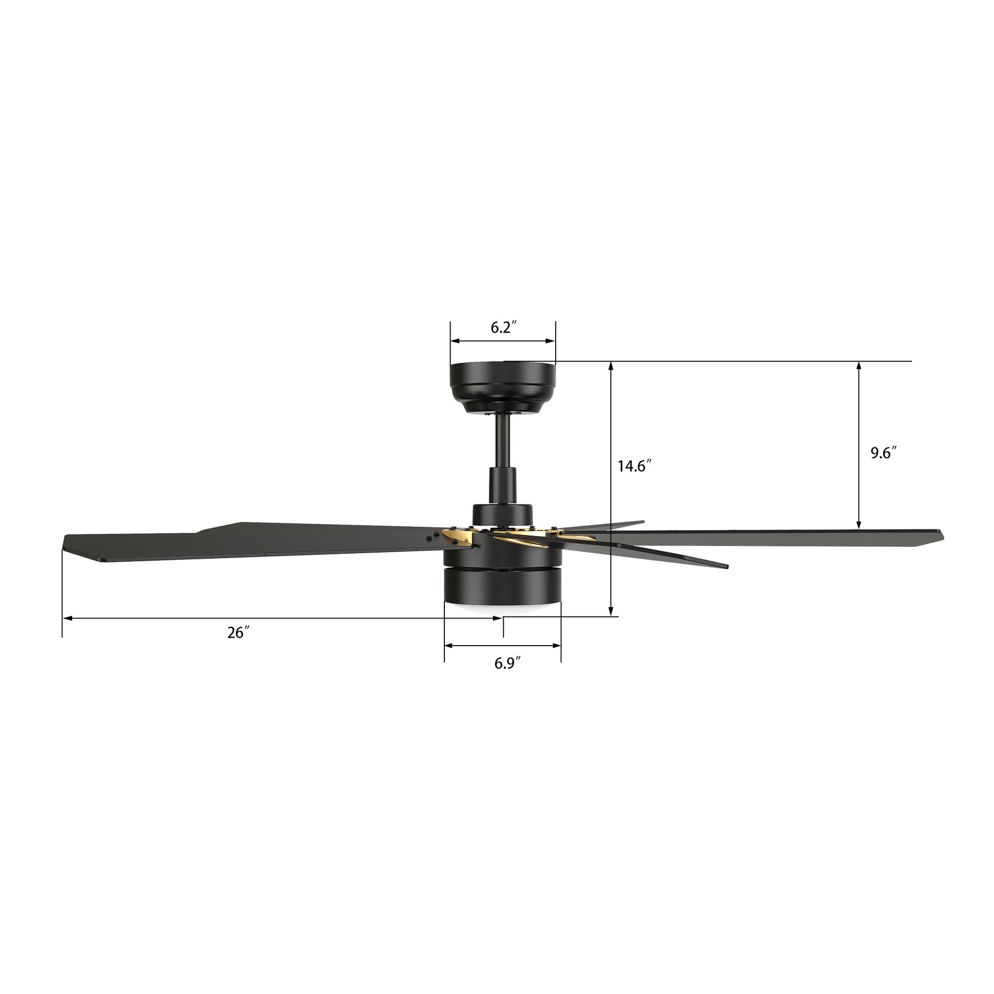 Carro TARRASA 52 inch 5-Blade Smart Ceiling Fan with LED Light Kit & Remote Control- Black/Black (Gold Details)