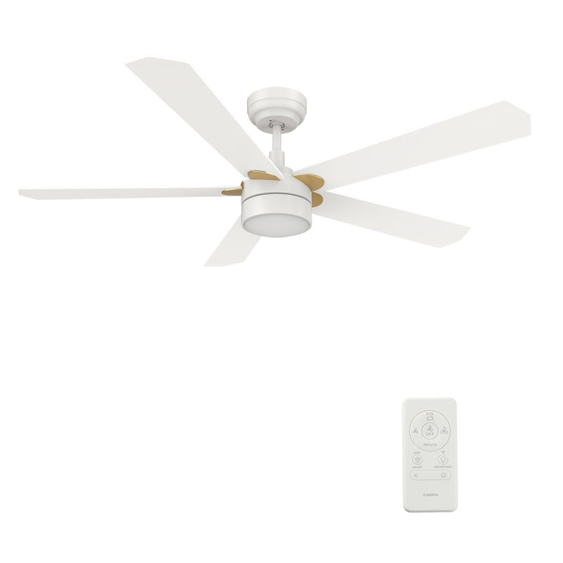 Carro TARRASA 52 inch 5-Blade Smart Ceiling Fan with LED Light Kit & Remote Control- White/White (Gold Details)