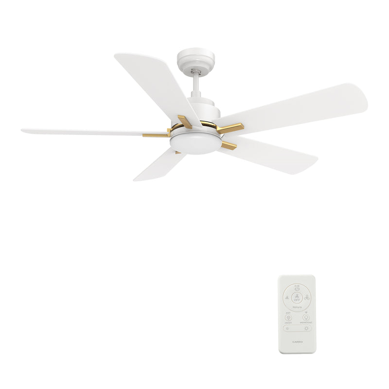 Carro OLINDA 52 inch 5-Blade Smart Ceiling Fan with LED Light Kit & Remote- White/White (Gold Detail)