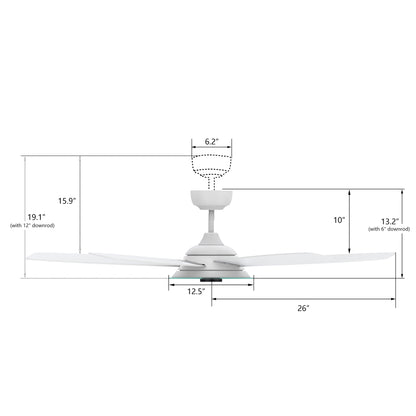 Carro Home JOURNEY 52 inch 5-Blade Smart Ceiling Fan with LED Light Kit & Remote - White/White Fan Blades