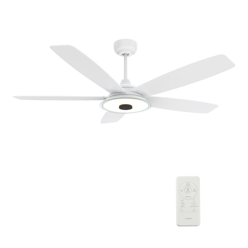 Carro Home JOURNEY 52 inch 5-Blade Smart Ceiling Fan with LED Light Kit & Remote - White/White Fan Blades