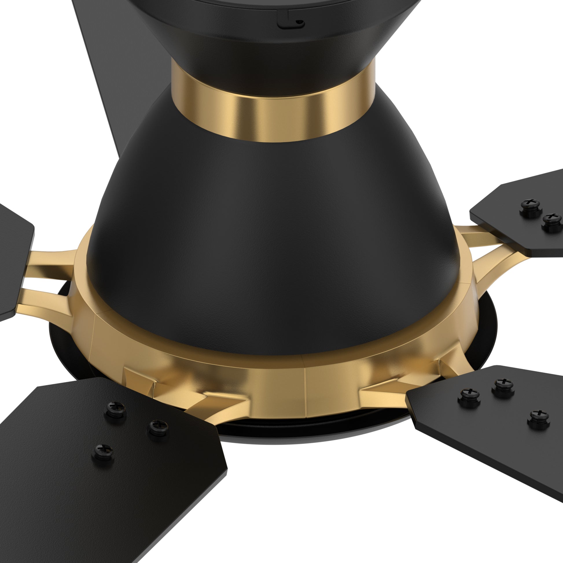 Carro Home ESPEAR 52 inch Flush Mount 5-Blade Smart Ceiling Fan with LED Light Kit & Remote - Black/Black (Gold Detail) fan blades