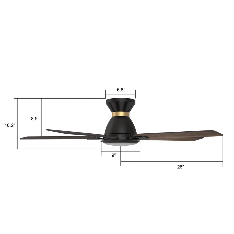 Carro ESPEAR 52 inch Flush Mount 5-Blade Smart Ceiling Fan with LED Light Kit & Remote - Black (Gold Detail) /Walnut & Barnwood (Reversible Blades)