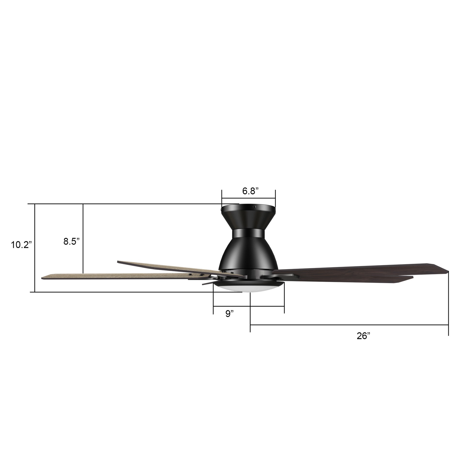 Carro ESPEAR 52 inch Flush Mount 5-Blade Smart Ceiling Fan with LED Light Kit & Remote - Black/Walnut & Barnwood (Reversible Blades)