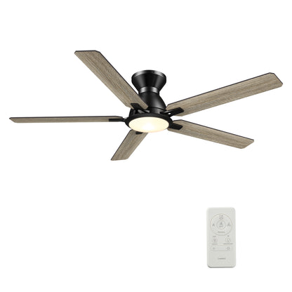 Carro ESPEAR 52 inch Flush Mount 5-Blade Smart Ceiling Fan with LED Light Kit & Remote - Black/Walnut & Barnwood (Reversible Blades)