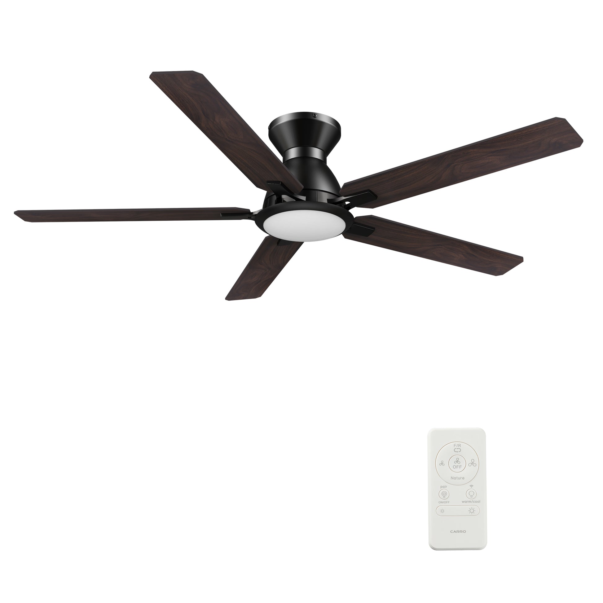 Carro ESPEAR 52 inch Flush Mount 5-Blade Smart Ceiling Fan with LED Light Kit & Remote - Black/Walnut & Barnwood (Reversible Blades)