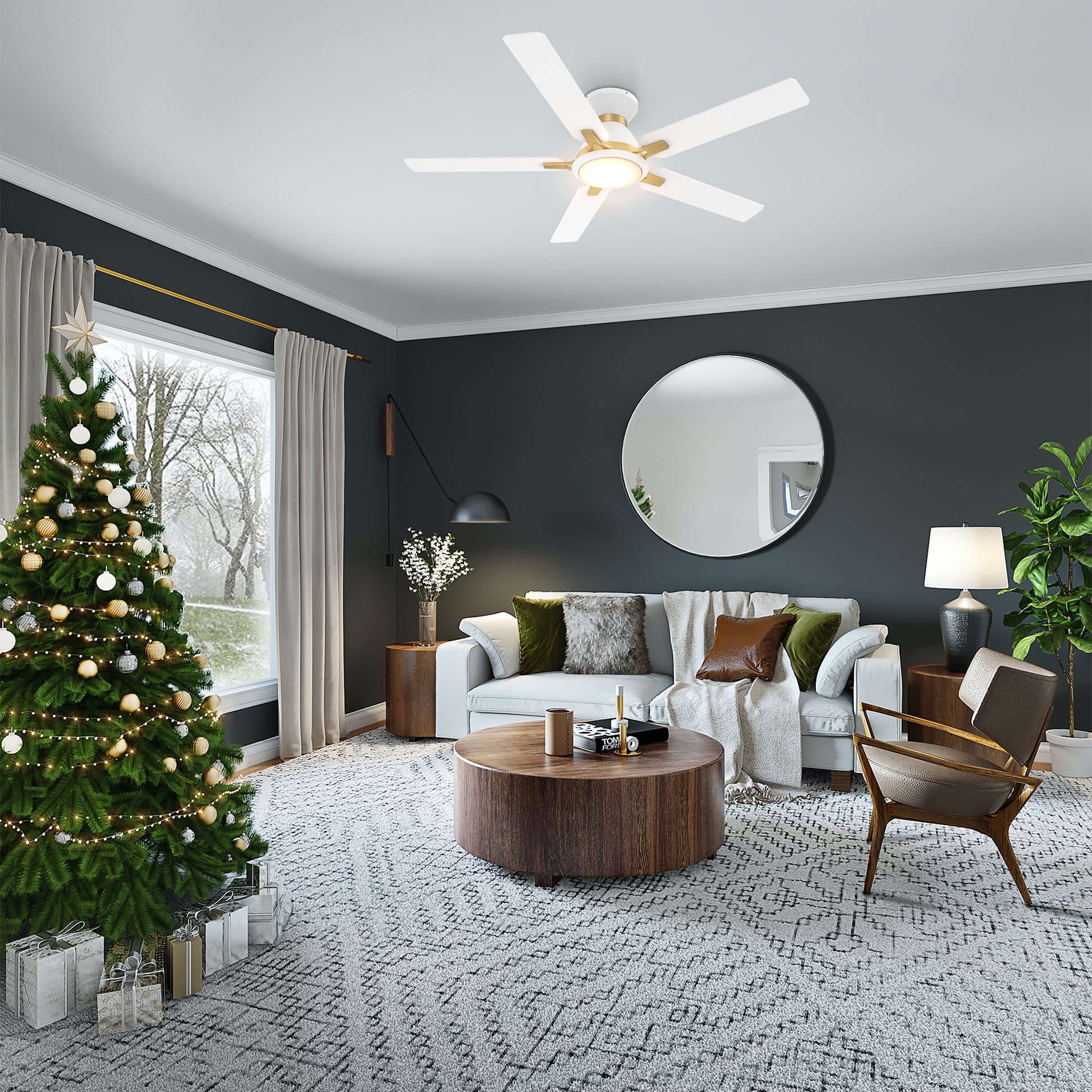Carro Home ESPEAR 52 inch Flush Mount 5-Blade Smart Ceiling Fan with LED Light Kit & Remote - White/White fan blades