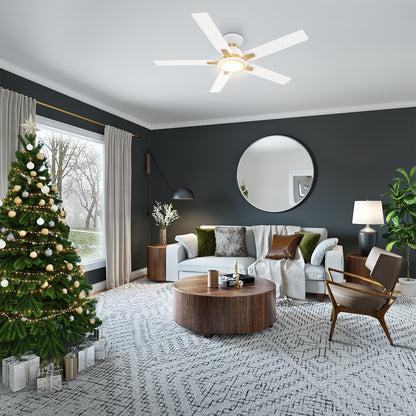 Carro Home ESPEAR 52 inch Flush Mount 5-Blade Smart Ceiling Fan with LED Light Kit & Remote - White/White fan blades
