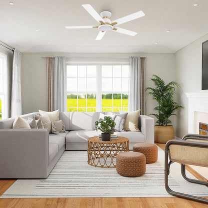 Carro Home ESPEAR 52 inch Flush Mount 5-Blade Smart Ceiling Fan with LED Light Kit & Remote - White/White fan blades