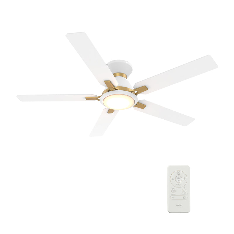 Carro Home ESPEAR 52 inch Flush Mount 5-Blade Smart Ceiling Fan with LED Light Kit & Remote - White/White fan blades