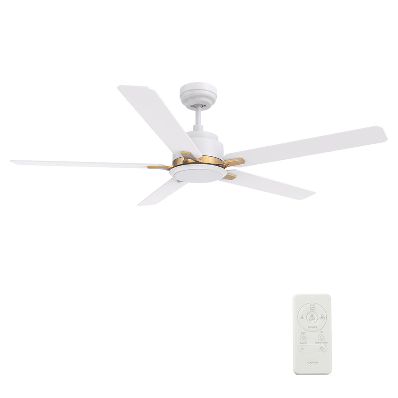 Carro Home ESPEAR 52 inch 5-Blade Smart Ceiling Fan with LED Light Kit & Remote - White/White (Gold Detail)