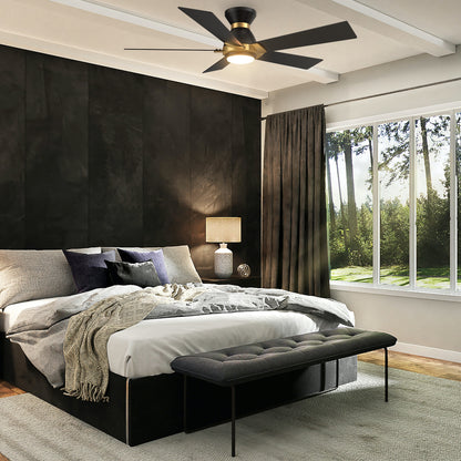 Carro ASCENDER 52 inch 5-Blade Flush Mount Smart Ceiling Fan with LED Light & Remote Control - Black/Black (Gold Detail)